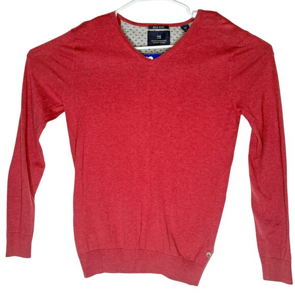 Scotch & Soda Men's Cotton Sea You V-Neck Long Sleeve T-Shirt Red Size Large - Picture 1 of 6